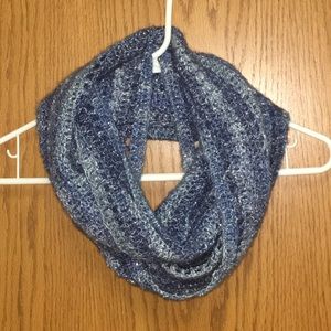 Handmade crocheted infinity scarf in blue